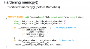 31ème slide de la présentation " Enhancing spatial safety: Better array-bounds checking in C (and Linux)"